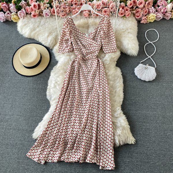 V-neck High Waist Backless Floral Chiffon Dress Short Sleeve Summer New Waist Slimming Graceful Long Expansion Skirt - Image 5