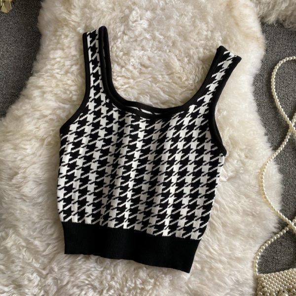 Plaid Knitted Camisole Summer New Retro Slim Stretch Slimming and Short Midriff-Baring Top Women’s Clothing - Image 3