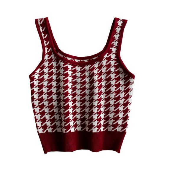 Plaid Knitted Camisole Summer New Retro Slim Stretch Slimming and Short Midriff-Baring Top Women’s Clothing - Image 6