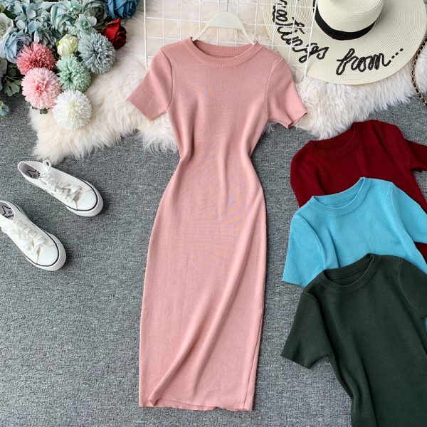 Knitting is tight skirt render package hip long dress one pace - Image 2
