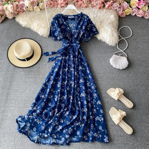 New goddess temperament van gentle wind system with closed posed long waist broken flower skirt