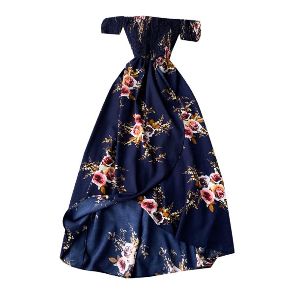 Bohemia resort printed floral dress brought a word shoulder strapless, irregular split dress with short sleeves - Image 6