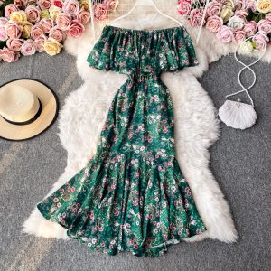 New closed wipes bosom fishtail skirt waist broken beautiful chiffon dress strapless dress for a holiday