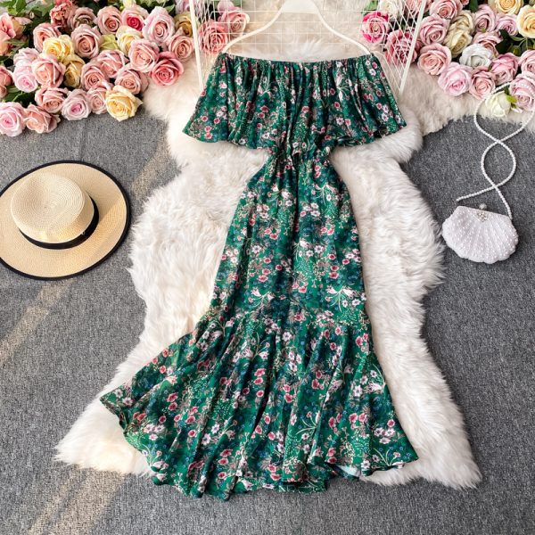 New closed wipes bosom fishtail skirt waist broken beautiful chiffon dress strapless dress for a holiday - Image 3