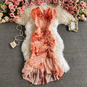 Tall waist chiffon dress fashion of tall waist fishtail package hip long skirt dress