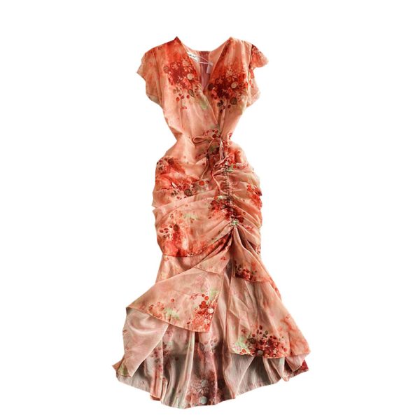 Tall waist chiffon dress fashion of tall waist fishtail package hip long skirt dress - Image 6
