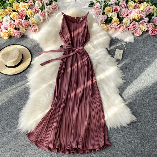Sexy backless strap pleated dress female summer new overpressure fairy beach dress long holiday by the sea - Image 2