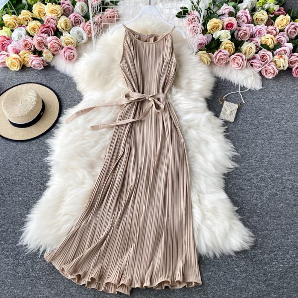 Sexy backless strap pleated dress female summer new overpressure fairy beach dress long holiday by the sea - Image 4