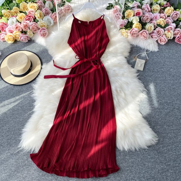 Sexy backless strap pleated dress female summer new overpressure fairy beach dress long holiday by the sea - Image 5