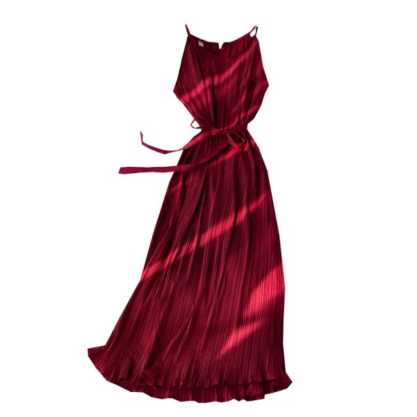 Sexy backless strap pleated dress female summer new overpressure fairy beach dress long holiday by the sea - Image 6