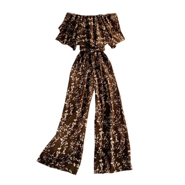 Female summer tall waist waist receive show thin falbala collar a word shoulder jumpsuits with short sleeves - Image 6