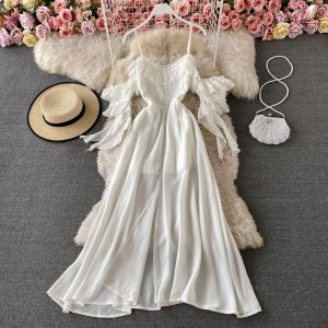 Condole belt dress strapless backless cultivate one’s morality show thin big dress with short sleeves