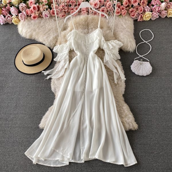 Condole belt dress strapless backless cultivate one’s morality show thin big dress with short sleeves - Image 2