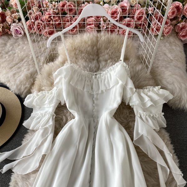 Condole belt dress strapless backless cultivate one’s morality show thin big dress with short sleeves - Image 3