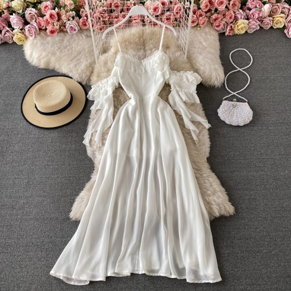 Condole belt dress strapless backless cultivate one’s morality show thin big dress with short sleeves - Image 5