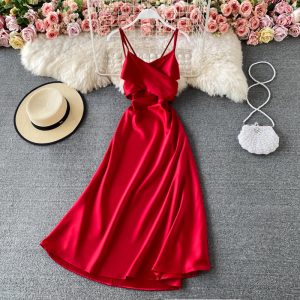 Elegant temperament show thin posed v-neck backless condole socialite dress party hosted summer dress