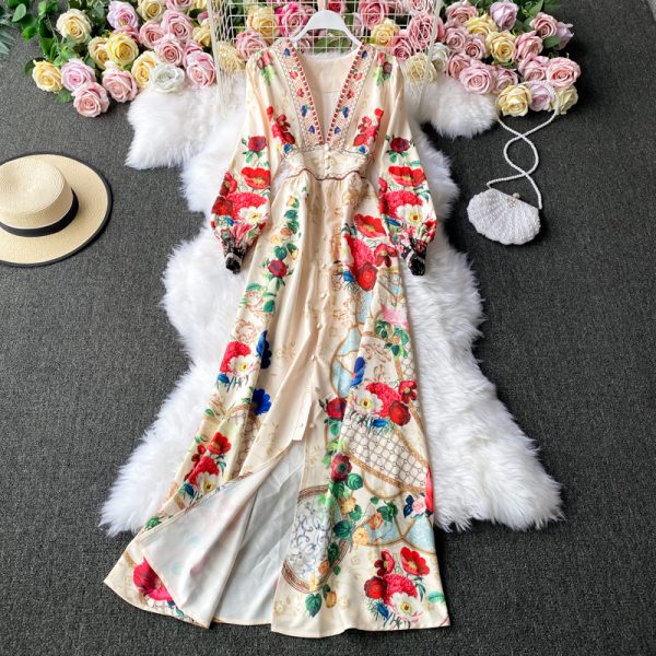 V-neck dress fashion temperament show thin waist, receive a word skirt is a fairy large pendulum dress - Image 3