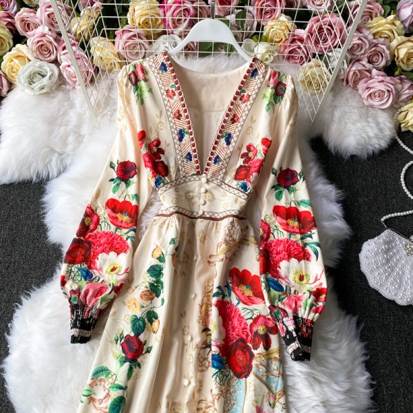V-neck dress fashion temperament show thin waist, receive a word skirt is a fairy large pendulum dress - Image 4