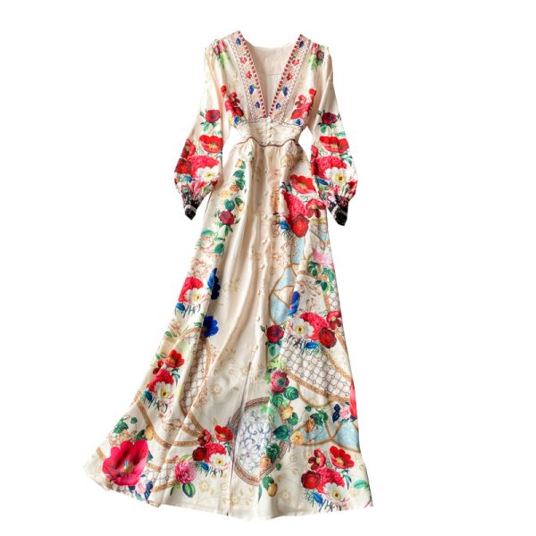 V-neck dress fashion temperament show thin waist, receive a word skirt is a fairy large pendulum dress - Image 6