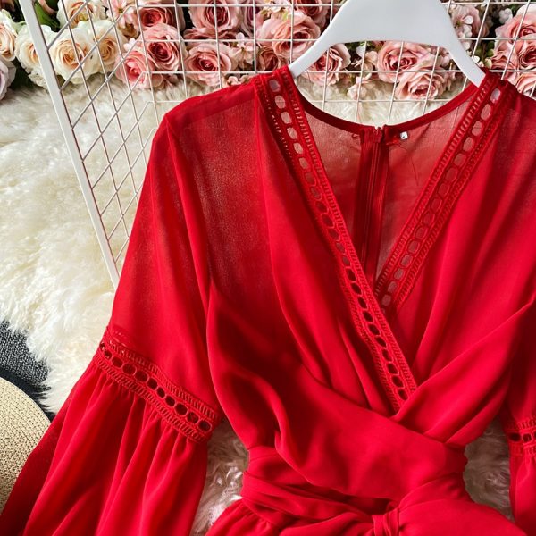 National wind red dress female saka salt lake of qinghai tourism photo skirt seaside holiday beach dress woman - Image 3