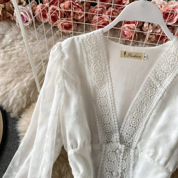 V-neck dress aristocratic temperament big pendulum lightly cooked long sleeve cultivate one’s morality dress - Image 3