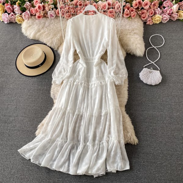 V-neck dress aristocratic temperament big pendulum lightly cooked long sleeve cultivate one’s morality dress - Image 5