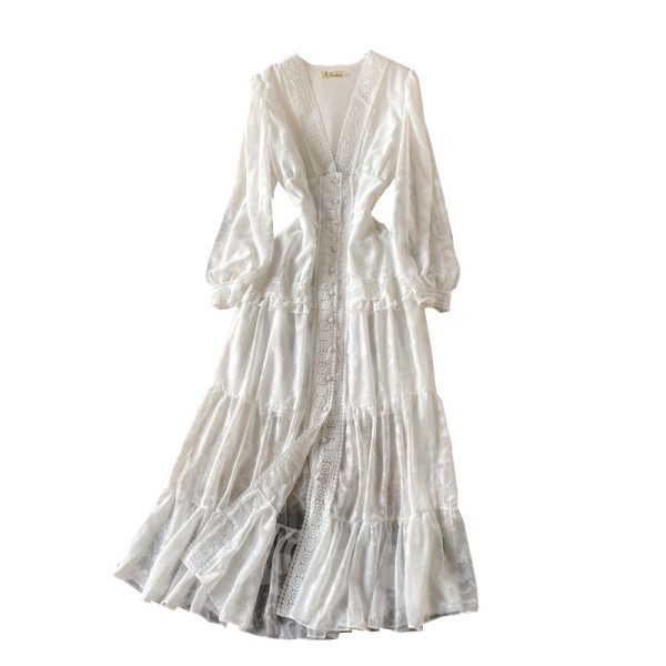 V-neck dress aristocratic temperament big pendulum lightly cooked long sleeve cultivate one’s morality dress - Image 6