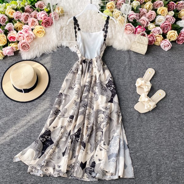Printing condole belt dress summer long beach resort full-skirted dress skirt waist show thin beach dress - Image 3