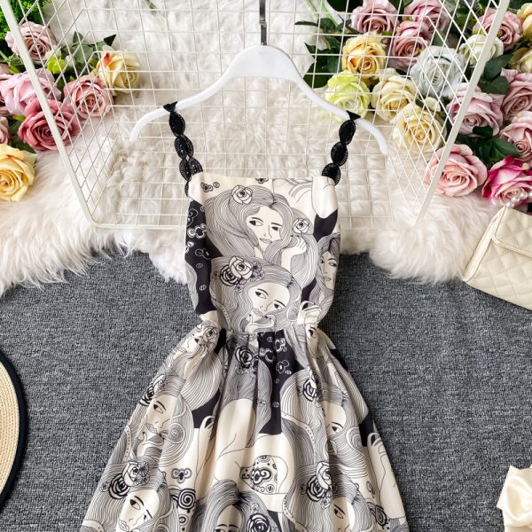 Printing condole belt dress summer long beach resort full-skirted dress skirt waist show thin beach dress - Image 4