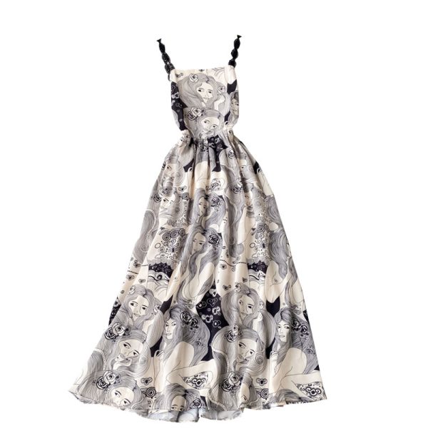 Printing condole belt dress summer long beach resort full-skirted dress skirt waist show thin beach dress - Image 6