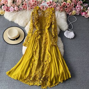 French girl gentle wind long skirt chic fairy fairy sweet lace stitching chiffon skirt pleated dress