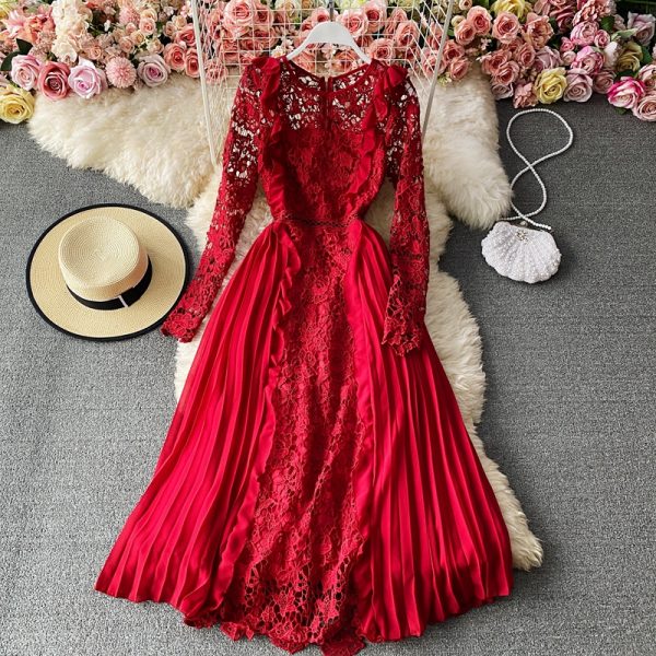 French girl gentle wind long skirt chic fairy fairy sweet lace stitching chiffon skirt pleated dress - Image 3