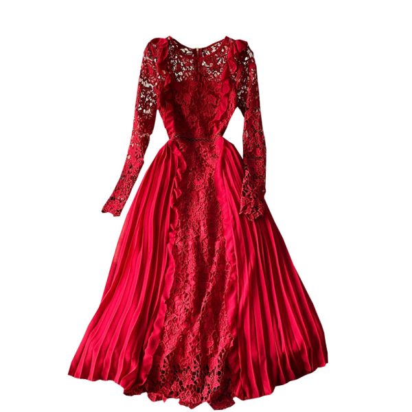 French girl gentle wind long skirt chic fairy fairy sweet lace stitching chiffon skirt pleated dress - Image 6