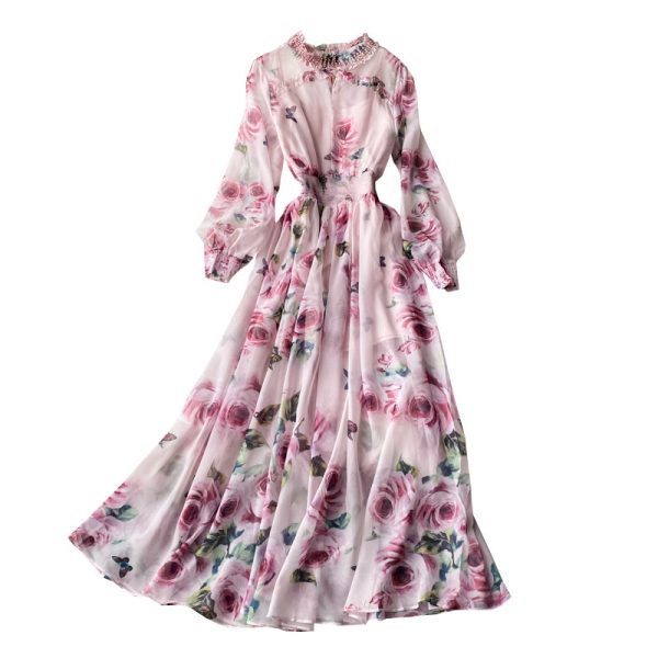 Super posed dress autumn fairy collar print dress long-sleeved aristocratic temperament brim minus age - Image 6