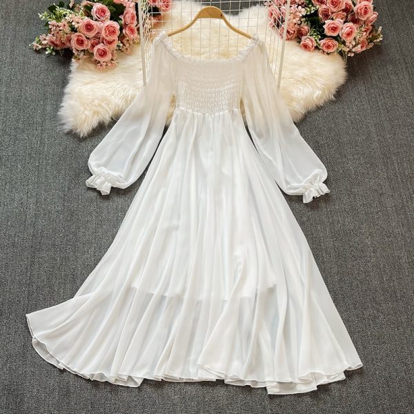 Bohemia posed long skirt, white fairy wind female lantern sleeve party led a word skirt waist chiffon dress - Image 2