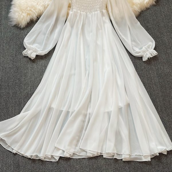 Bohemia posed long skirt, white fairy wind female lantern sleeve party led a word skirt waist chiffon dress - Image 3