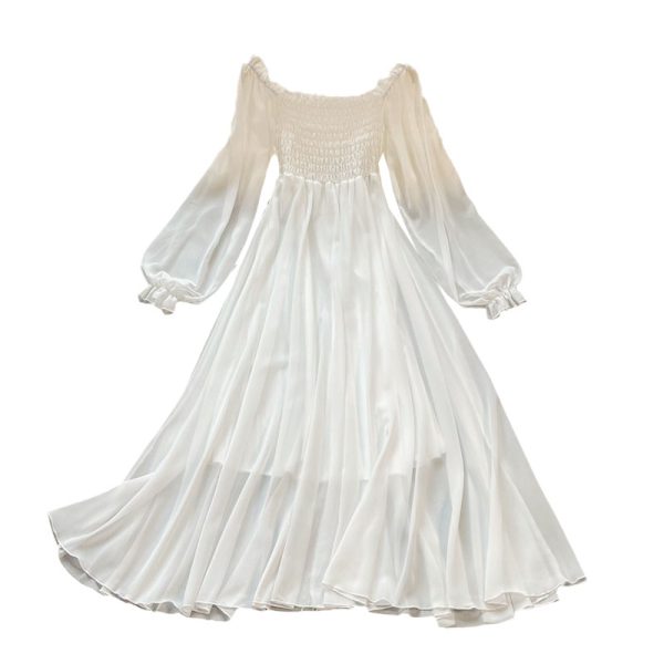 Bohemia posed long skirt, white fairy wind female lantern sleeve party led a word skirt waist chiffon dress - Image 6