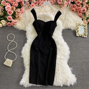 Summer new high temperament backless waist thin split super condole belt strapless dresses with fashion dress