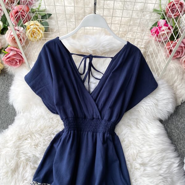 Bohemia beach dress embroidery temperament v-neck backless dress posed long skirt waist tassel national wind - Image 3
