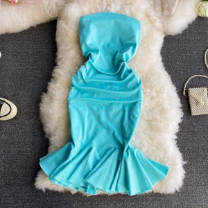 A word shoulder strapless dress with temperament accept waist show thin fishtail skirt fashion dress skirt