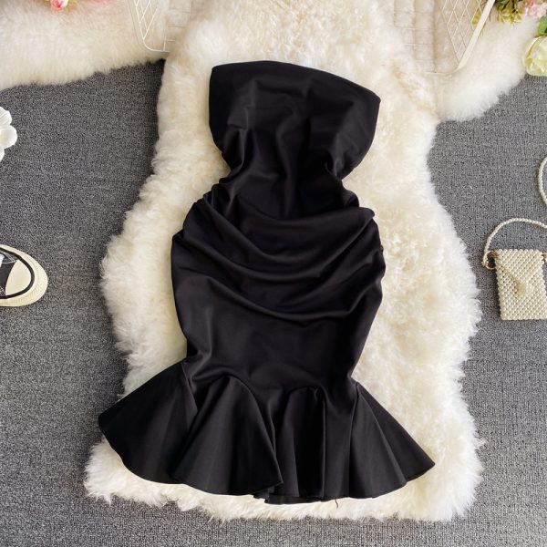 A word shoulder strapless dress with temperament accept waist show thin fishtail skirt fashion dress skirt - Image 3