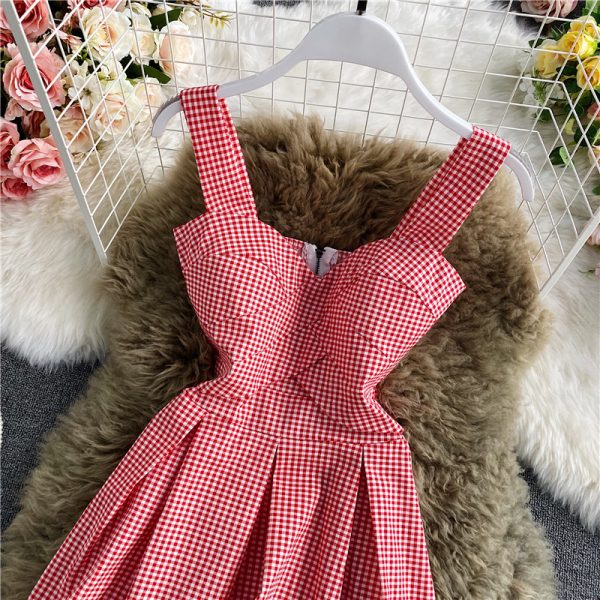 Temperament tartan dress tall waist sleeveless fashionable nightclub strapless wave with A word skirt condole belt - Image 3