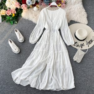 Super fairy brigade take dress red show thin v-neck seaside resort Bali beach dress Thailand open fork dress skirt