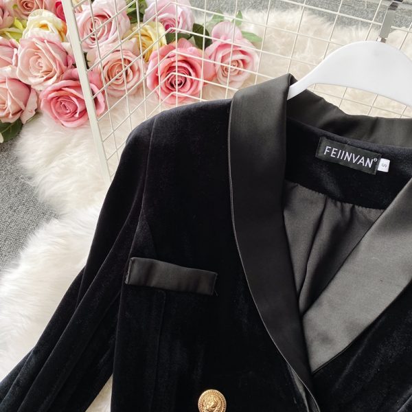 Royal elder sister goddess temperament suit dress Fan Qiudong new charge show thin waist long-sleeved pleuche a-line skirt - Image 4