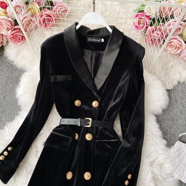 Royal elder sister goddess temperament suit dress Fan Qiudong new charge show thin waist long-sleeved pleuche a-line skirt - Image 5