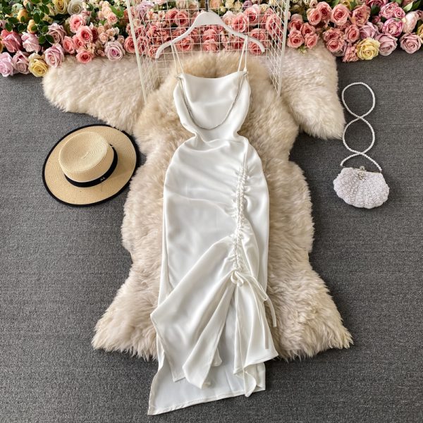 Fashion sexy annual open fork cultivate one’s morality show thin dress summer backless smoked rope sling women dress - Image 4