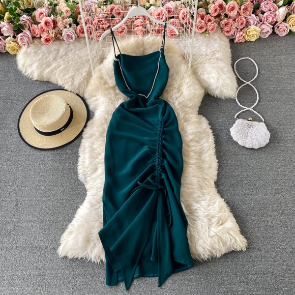 Fashion sexy annual open fork cultivate one’s morality show thin dress summer backless smoked rope sling women dress - Image 5