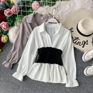 In the autumn of the new v-neck shirt joker temperament show thin waist western style jacket long sleeve