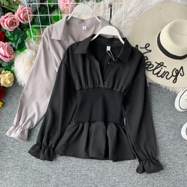 In the autumn of the new v-neck shirt joker temperament show thin waist western style jacket long sleeve - Image 3