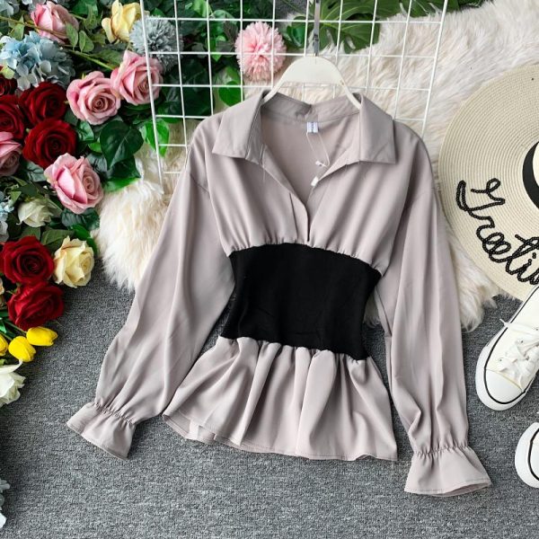 In the autumn of the new v-neck shirt joker temperament show thin waist western style jacket long sleeve - Image 4
